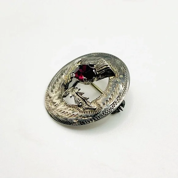 Dainty Vintage Sterling Silver and Amethyst Thistle Brooch - Picture 2 of 9